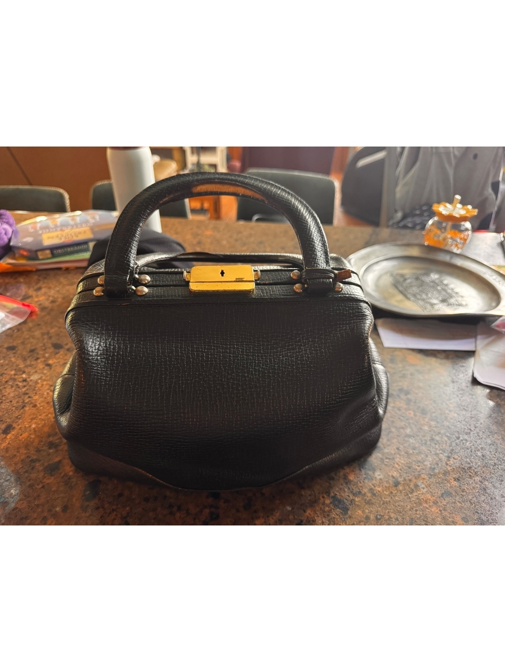 Vintage Goldpfeil Black Leather Doctor Bag with Original Key